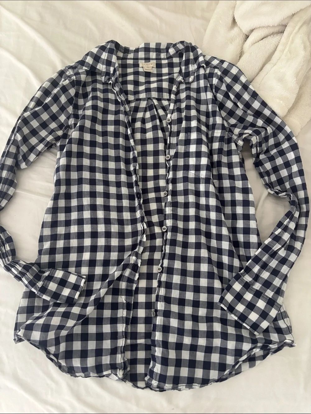Jcrew Navy and White Gingham Button-Up Shirt XS